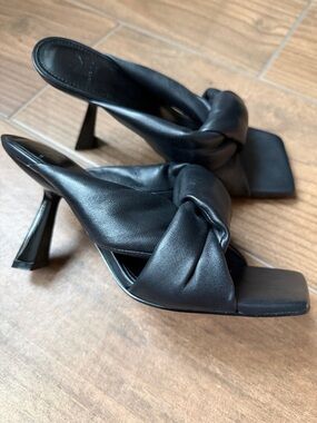 Marc Fisher Black Knotted Leather High Heel Mules